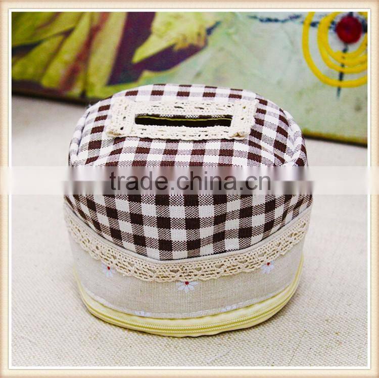 Cute round tissue box /cotton and linen desk storage cylinder tissue box