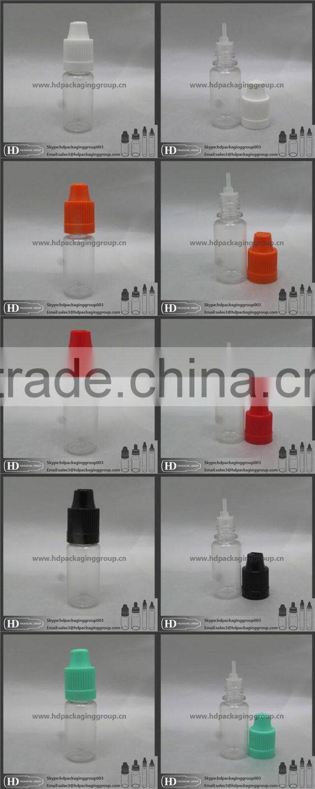 HD e liquid bottle with childproof lid e juice bottle plastic bottle clear PET bottle ecig oil bottle