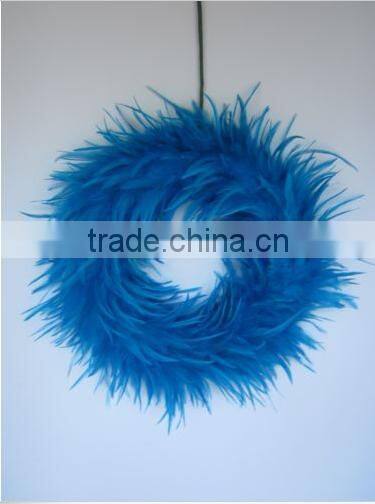Chicken Feather Wreath for wall or center piece - Blue