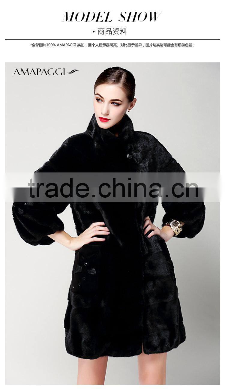 hot sale back mink fur long coat for women winter