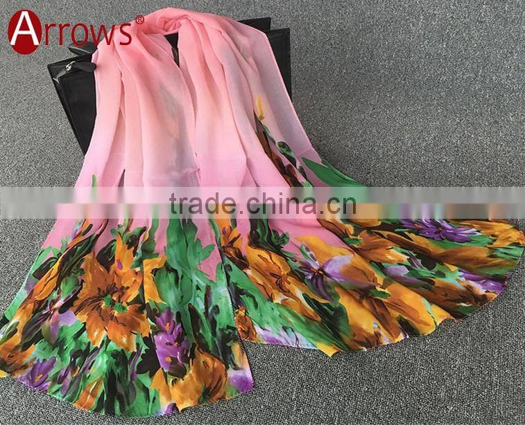 2016 Fashion Ladies Flower Print Chiffon Viscose Fashion Scarf Shawls and Stoles Solid Color