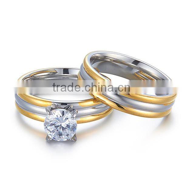 2016 fashion two tone fashion cz surgical stainless steel rings for lovers