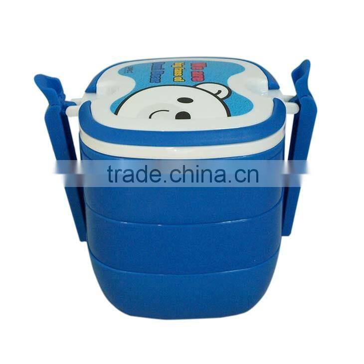 Square shape four layer plastic lunch box with handle,BPA free
