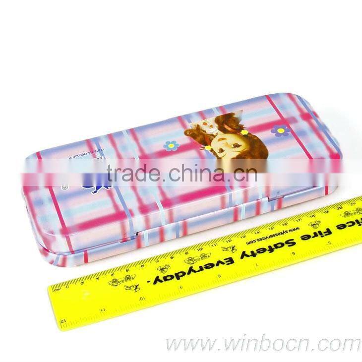 Two-layer cartoon kids students tin pencil case box
