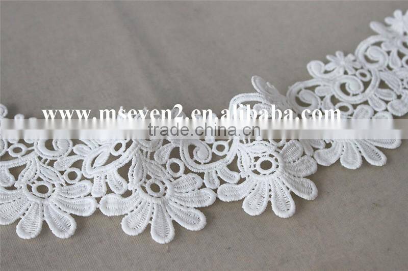 good price water solouble lace flower trim with 6cm in white polyester embroidery lace for dress