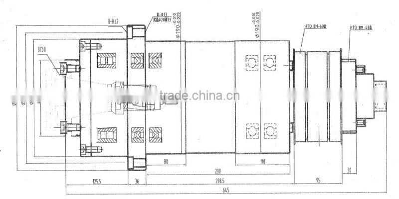 BT50 3000r/min high speed machining center spindle belt drive spindle