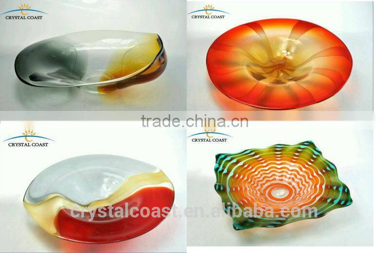 designed art glass wall plates; blown glass handcrafts;hand painted butterfly wall decoration plates