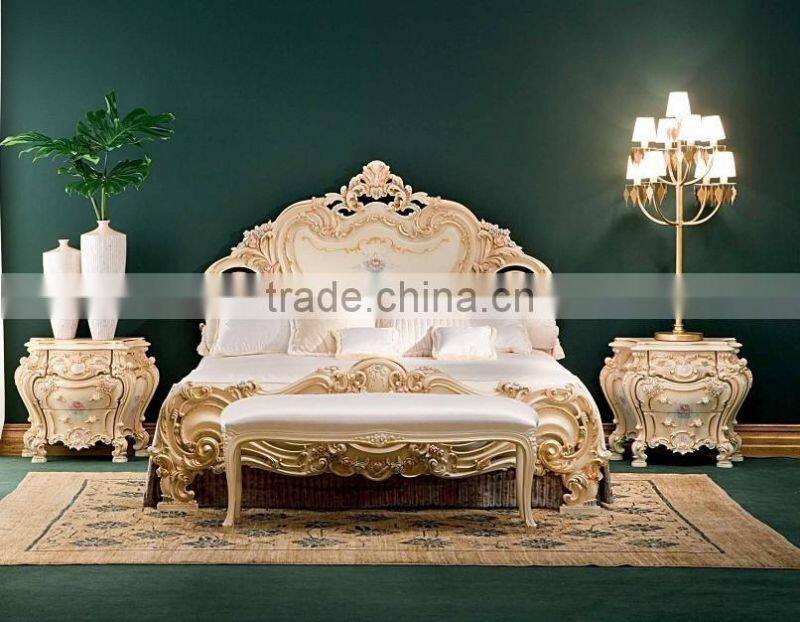 Antique Cool Grey Bouquet Upholstered Bedroom Furniture Set, Flower Decorated Princess Bedroom Set