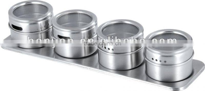 4 PCS Stainless Steel Spice Jar Set/Magnetic Condiment Set