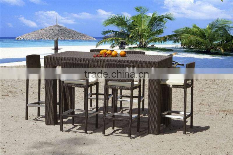2017 Trade Assurance Hot Sale outdoor pe rattan modular metal garden and patio bar table set furniture