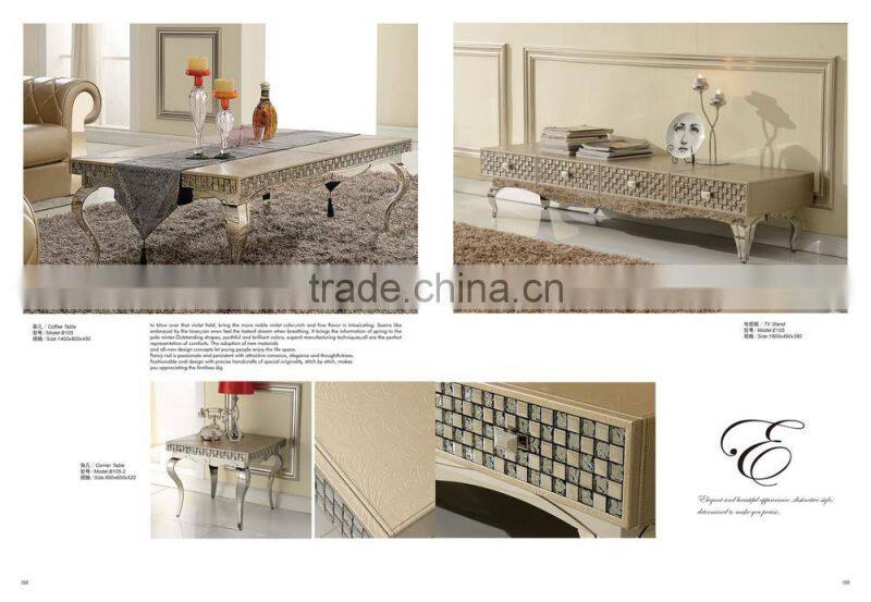 B2168 Stainless steel frame coffee table with white marble top