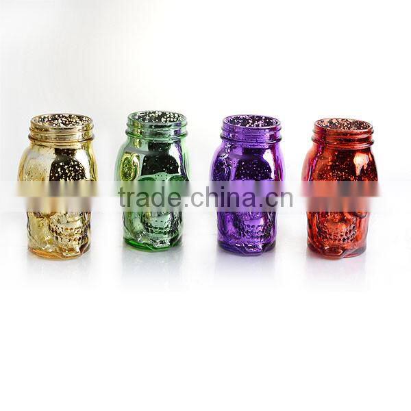 Halloween used skull hard candle jar