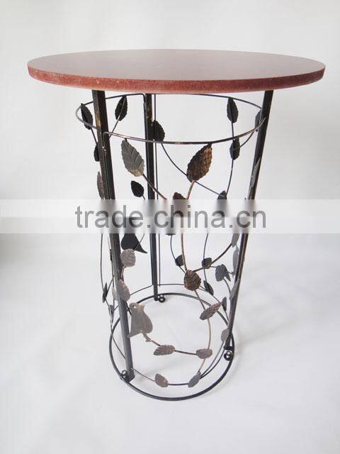RH-4648 metal circle motif accent end table or wood top bird barrel Round sofa side table
