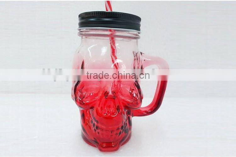 colored skull head glass mason jar for drinking
