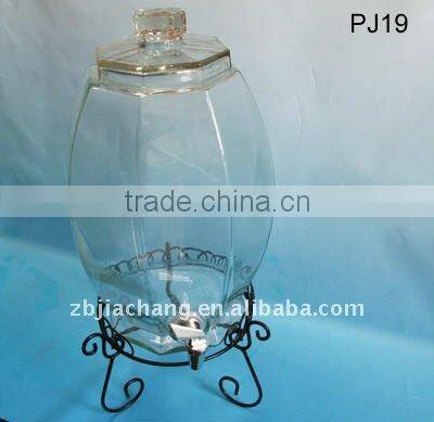 Oval glass beverage dispenser with metal rack PJ19