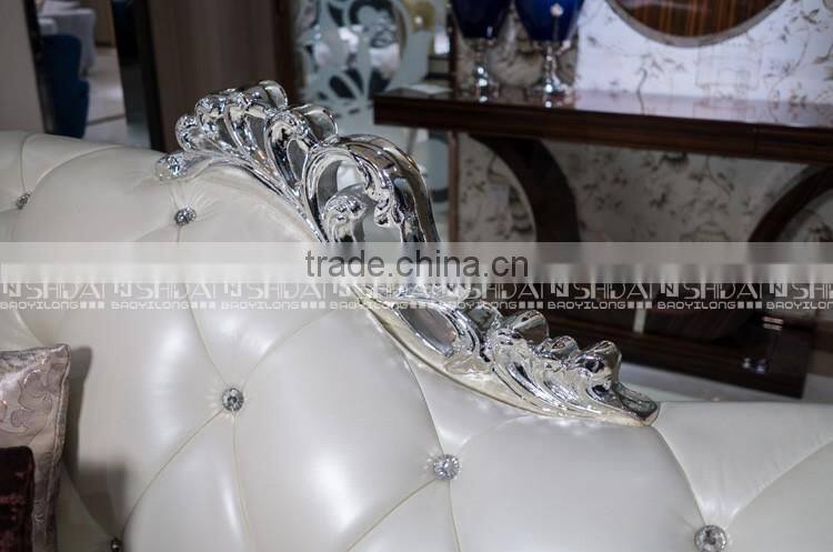 New Classic Top Grain Leather Luxury Wedding Sofa Set Tufted Rolled Arm Curved Back