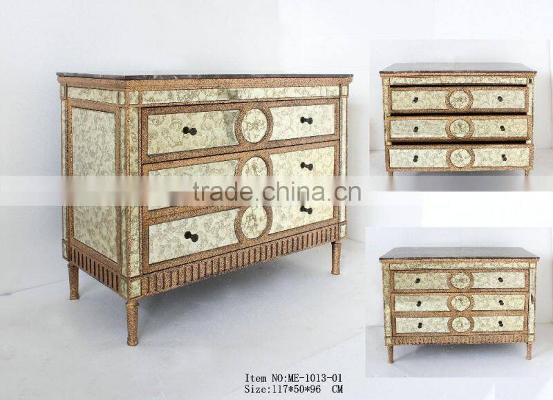 3 drawers living room furniture solid wood with antique mirror cabinet