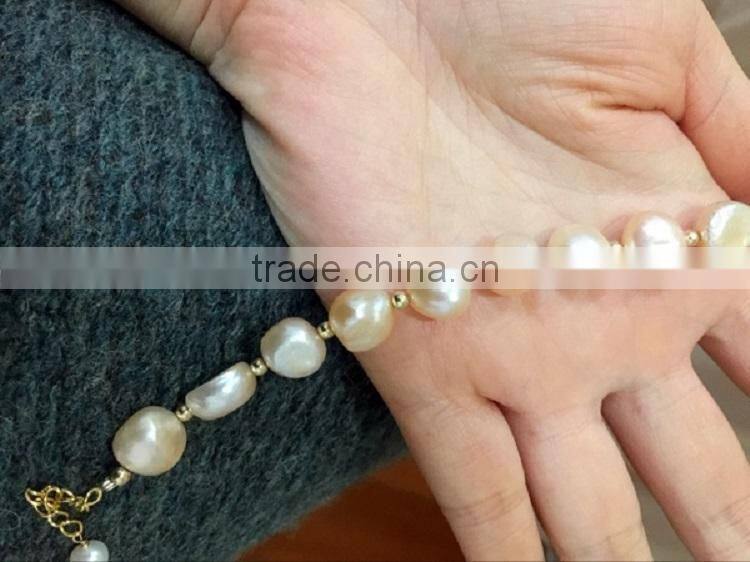 14k gold 4-5 mm pink baroque freshwater pearl bracelet