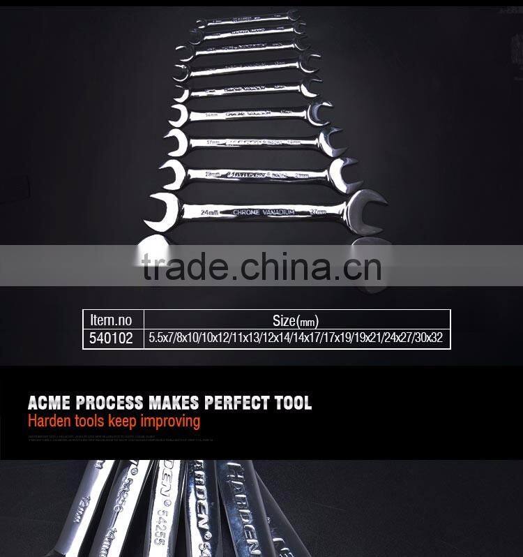 10 pcs double open wrench Chrome Vanadium handle tools spanner set