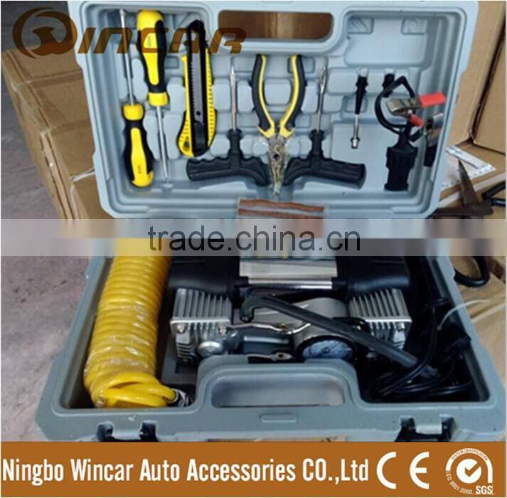 12V mini air compressor with repair kits hand case