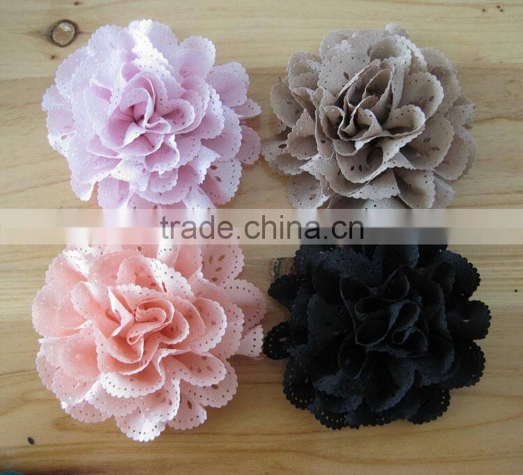 fabric flower with rhinestone in center for kids hair accessories