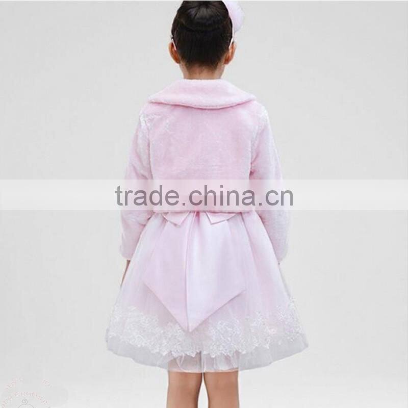 2016 Latest Girl Winter Frock Pink Cute Faux Fur Cape HSC9842
