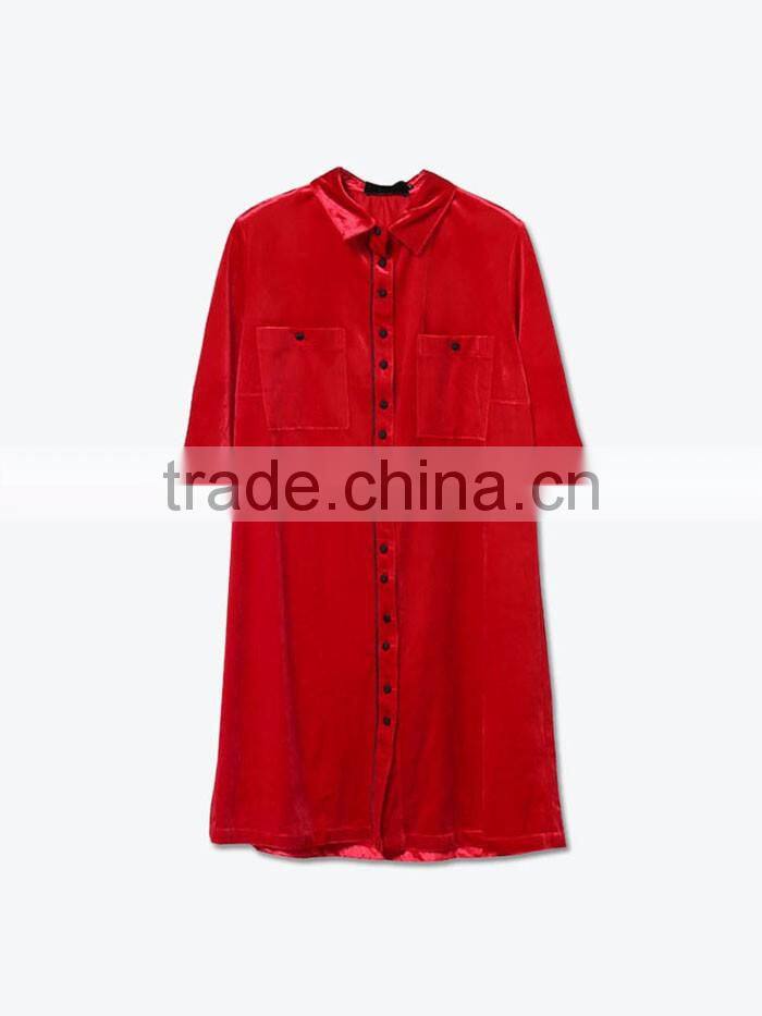 solid color velvet fabric fashion women long loose casual check blank custom chinese names shirt botton design model tops styles
