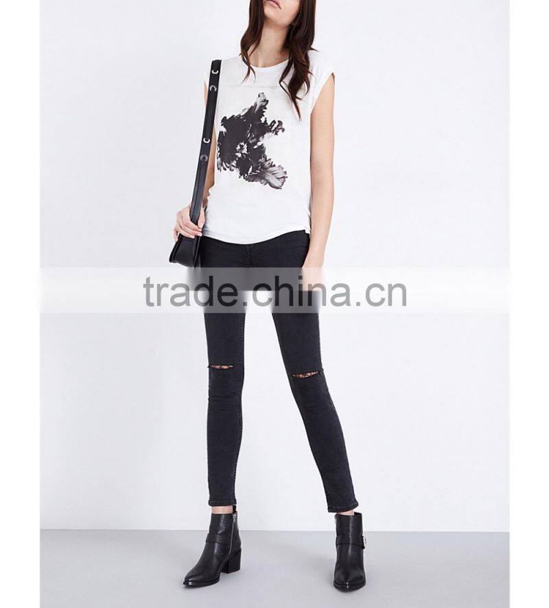 Wholesale Women Latest Round Neck Short Sleeves Front-printed Jersey T-shirt(DQE0158T)