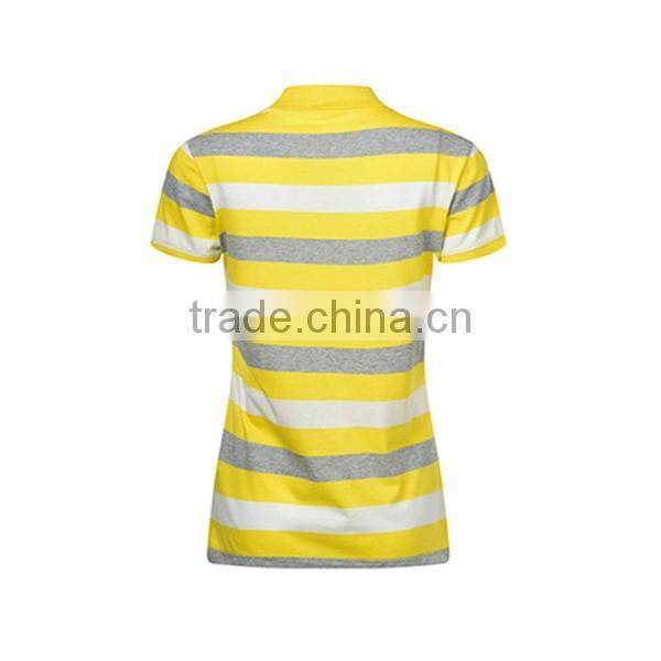 black and yellow striped women's office uniform design polo shirt