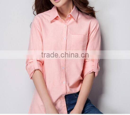 2015 customized high quality women tecido oxford shirt