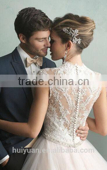 light pink ball gown cap sleeve decent wedding dress