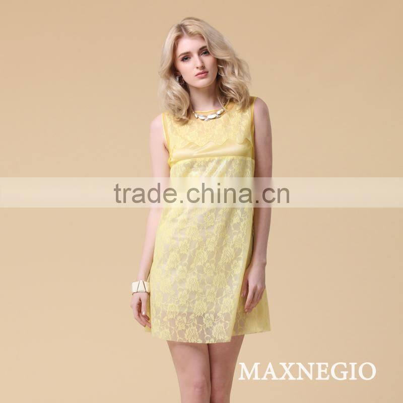 Retail selling beautiful dress lace cocktail yellow dresses