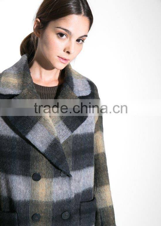 winter season check design lady coat