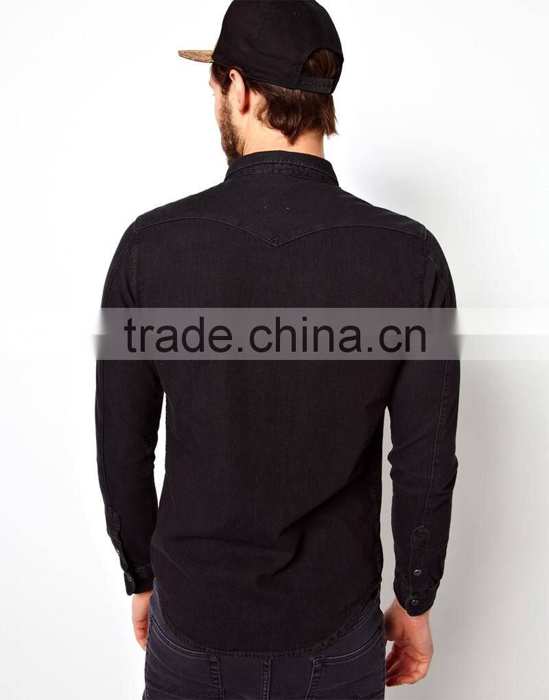 Western Slim Fit Pitch Black Denim Shirt