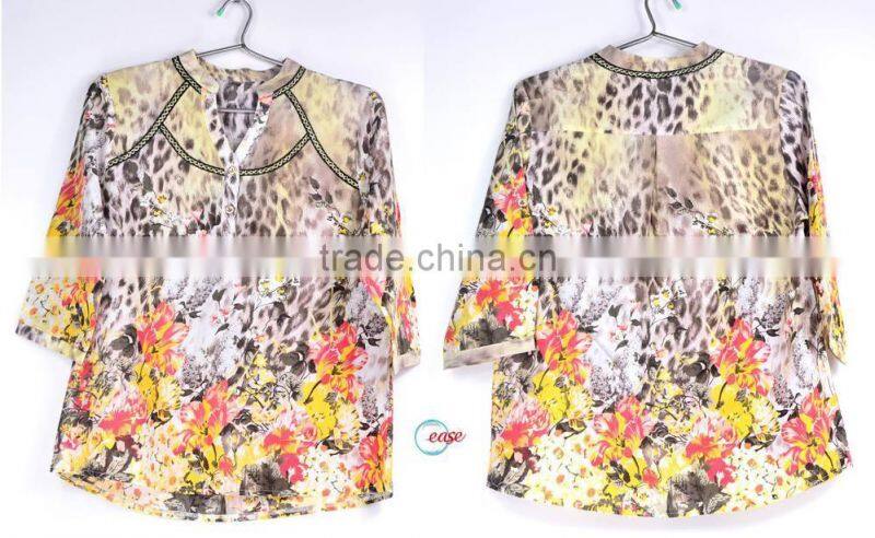 New fashion elegant print & embroidery chiffon ladies' blouse