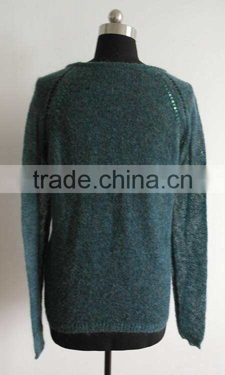 Fashion ladies V neck pullover with bead around neck style