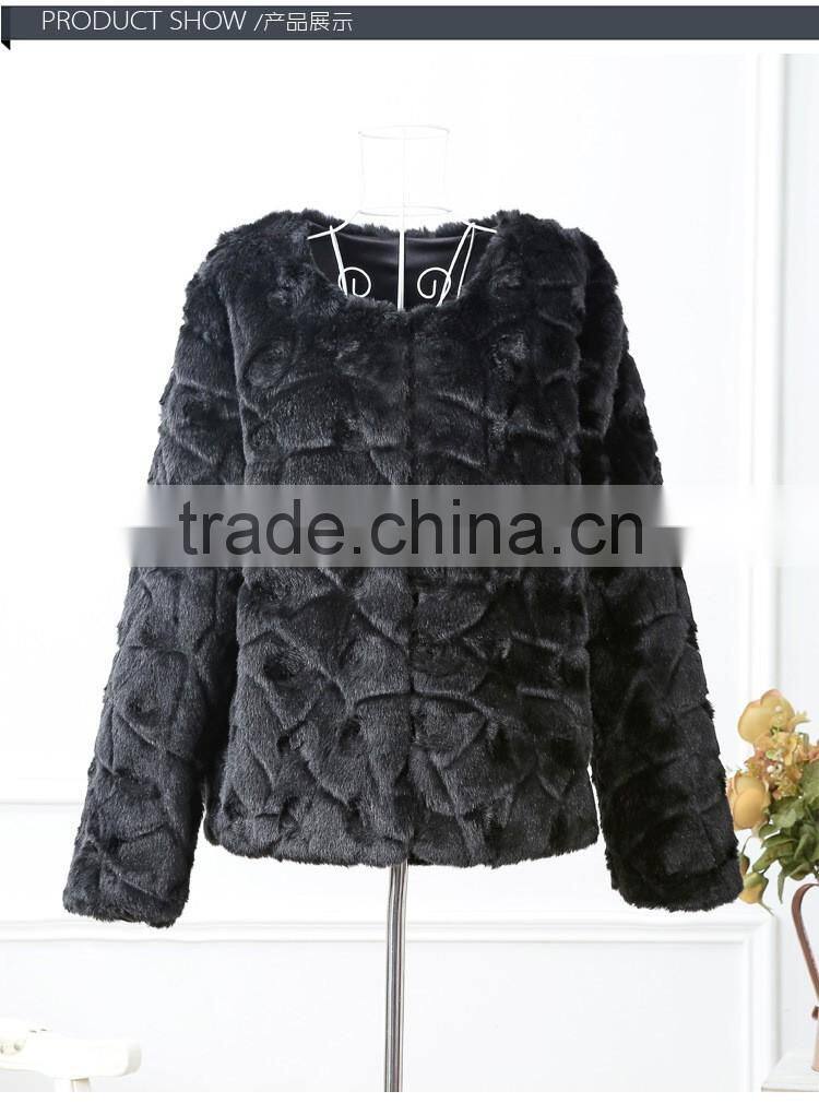 Rabbit Fur Long Coat Winter Women's European Style Warm Fur Coat Vertical Striped Faux Fur Jacket