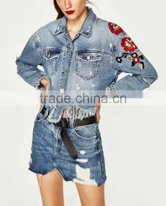 Runwaylover 132 Europe Style 2017 Women Fashion Short Style Embroidery Denim Jacket