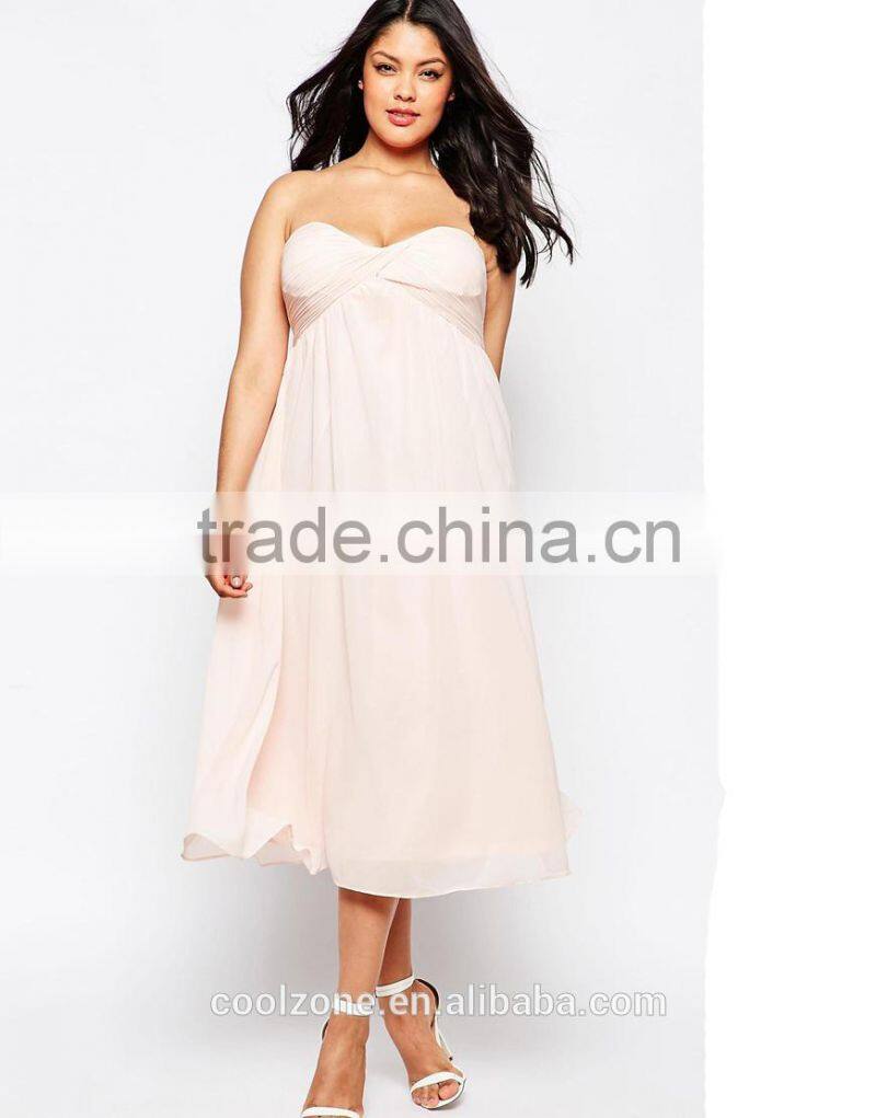 Fashion bandeau midi dress design wholesale chiffon plus size women clothing