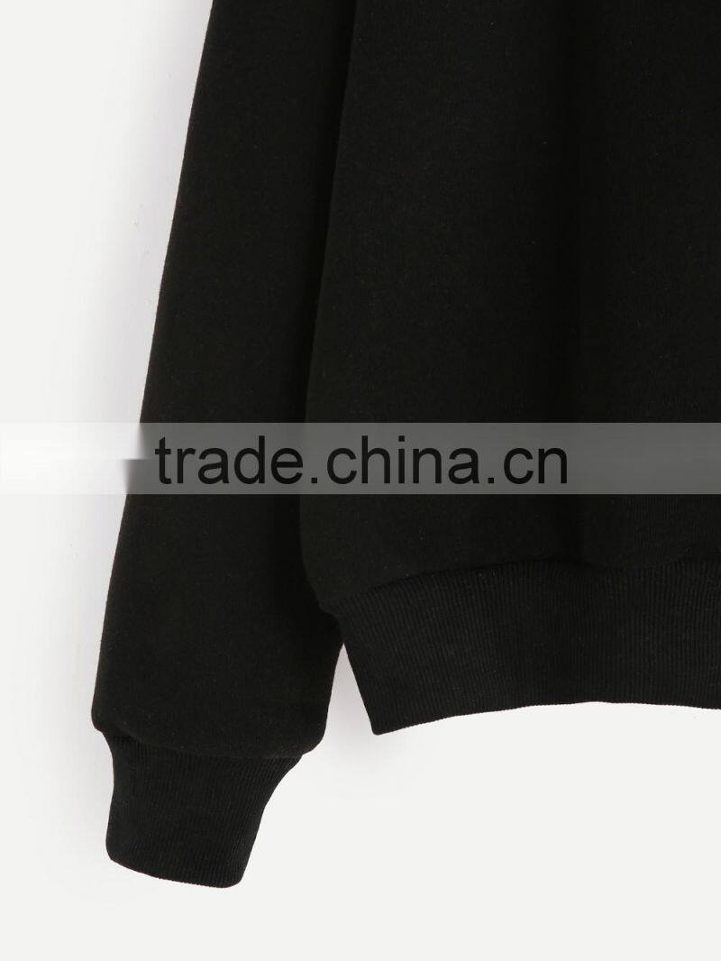 Black custom gesture printing crewneck sweatshirt wholesale women crewneck sweatshirt