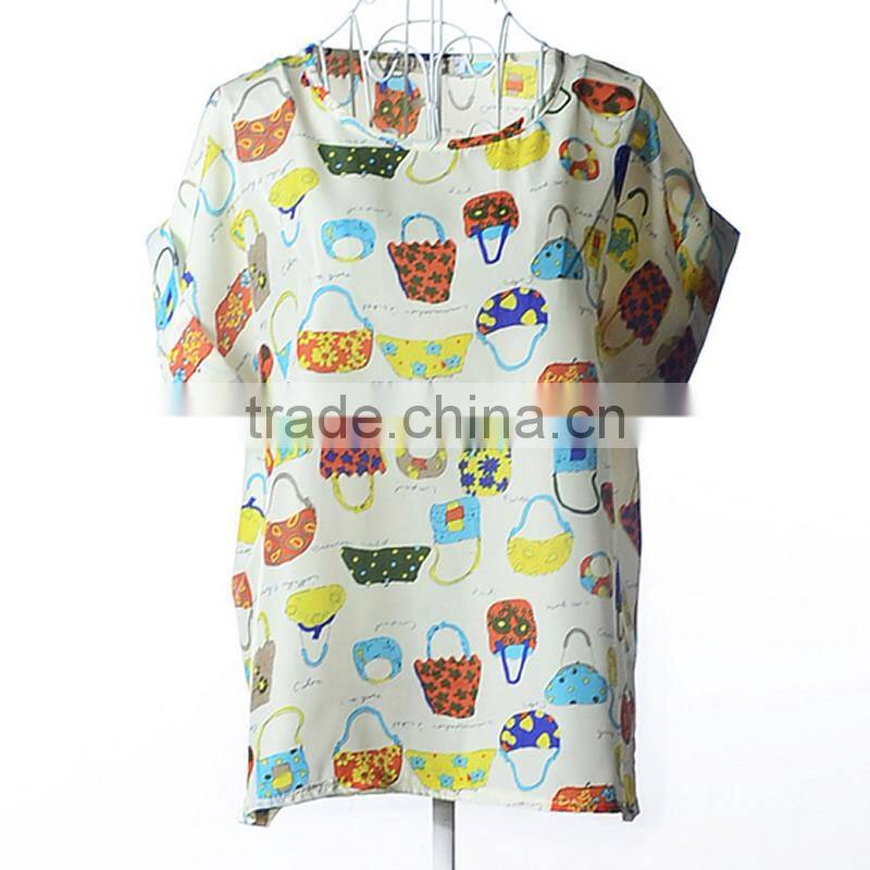 2017 new design ladies print chiffon style blouse