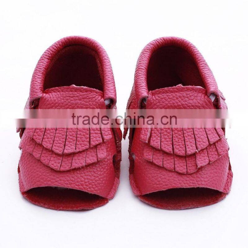100% cow leather baby summer fringed moccs
