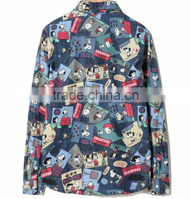 2016 Cartoon printed men denim casual shirt