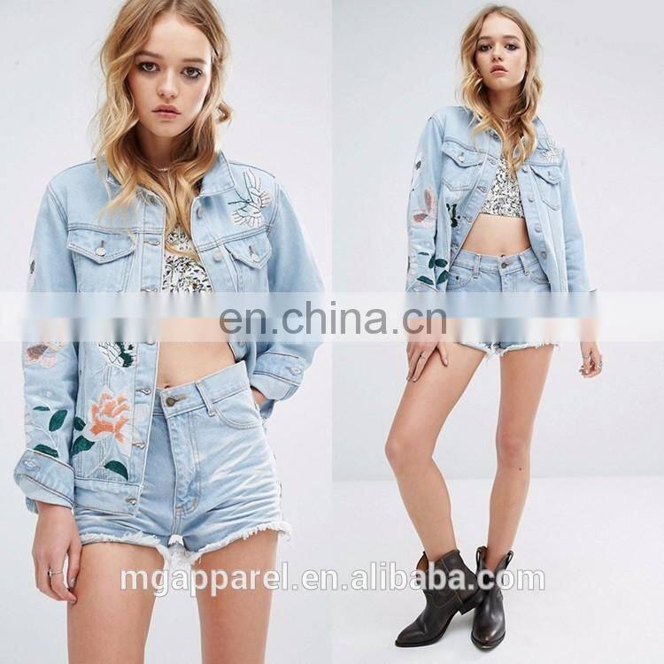 Fashion denim jacket women embroidered jacket jean jacket wholesale