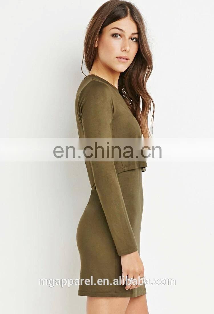 Cheap price women long sleeve sexy tight mini layered dress