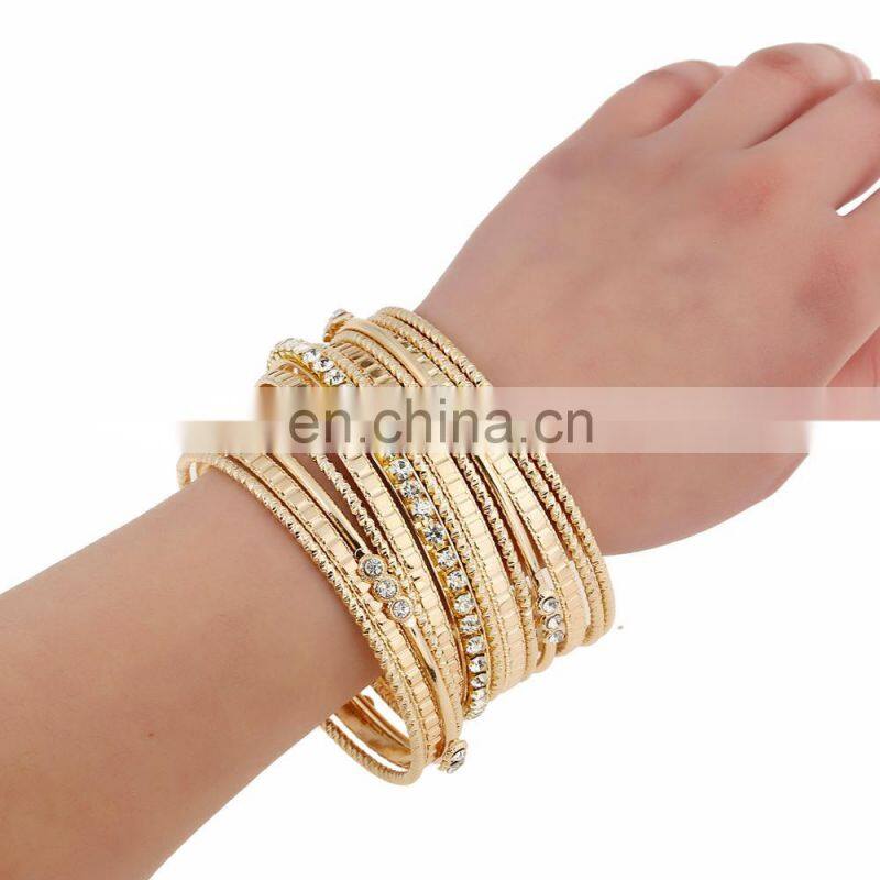 Fashionable Multi layers Golden Plated Elegant Diamond Metal Bangles and Charm Bracelets
