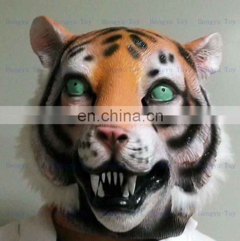 tiger cap - and - animal costume : One size fit most plush white and realistic tiger mask props