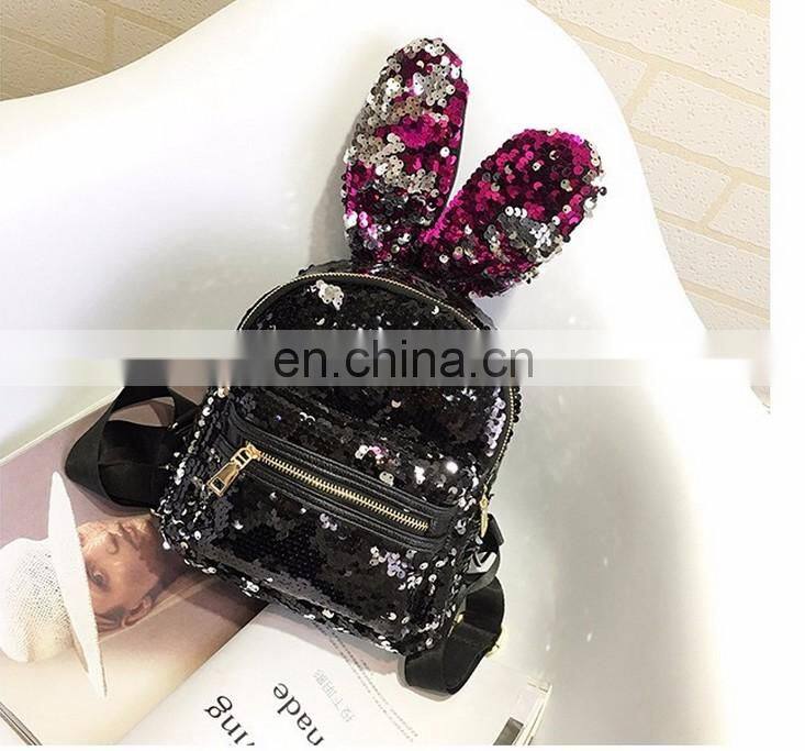 Fashion personality cool rabbit ears sequins backpack
