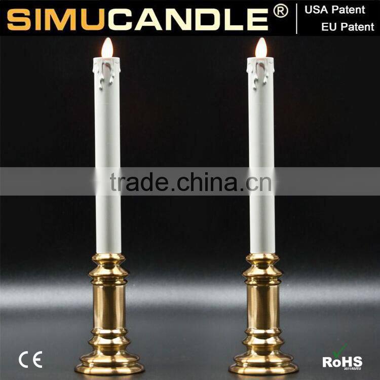 LED taper candle with moving wick with timer and remote control for home decoration