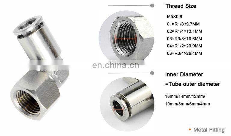 PLF 90 degree elbow 1/2 3/4" female brass stainless steel air hose quick connector air tube pipe fitting 8mm